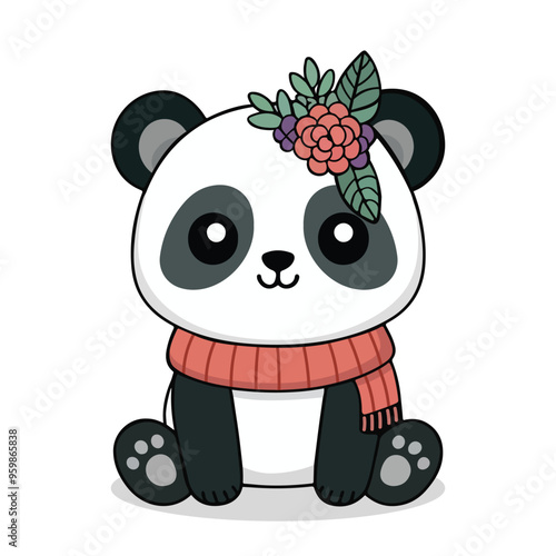 Kawaii panda cartoon vector illustration in flat style