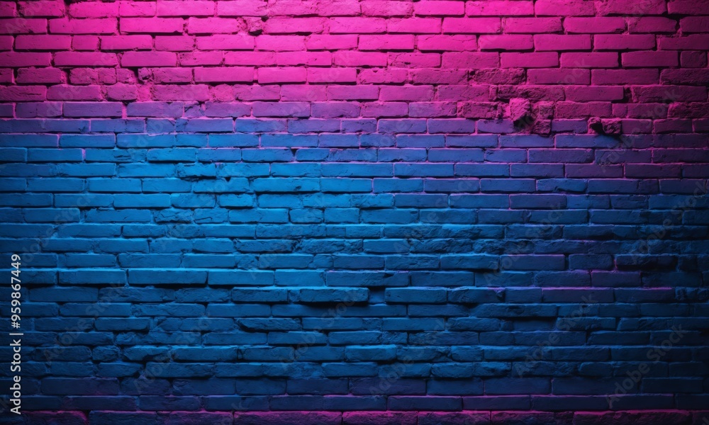 Brick wall illuminated with pink and blue neon lights Brick wall illuminated with pink and blue neon lights
