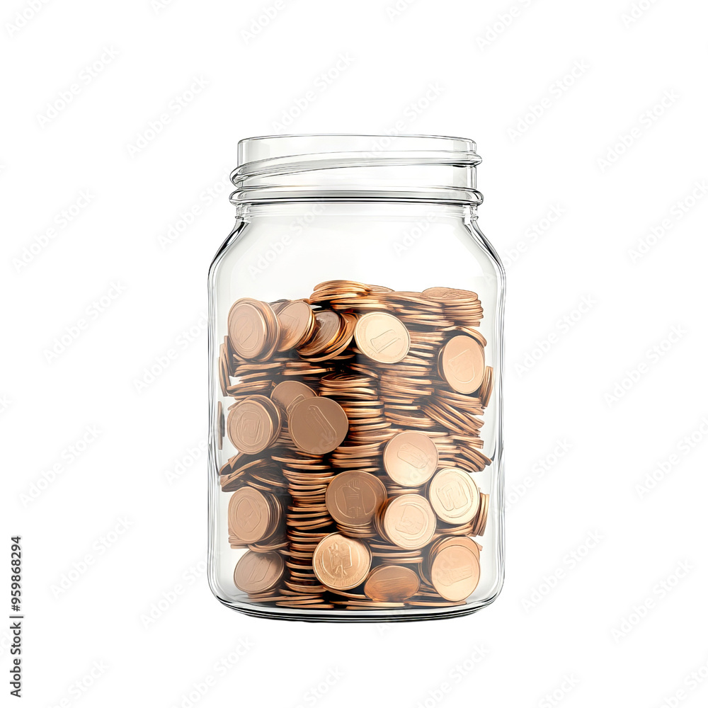 A glass jar filled with shiny coins, symbolizing savings, financial growth, and personal finance management.