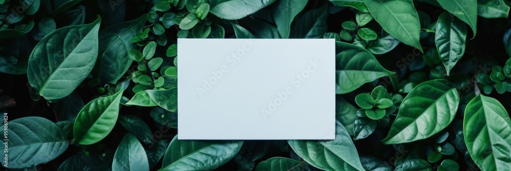 Empty Paper Card Mockup Green Leaves Empty Paper Card Mockup Green Leaves