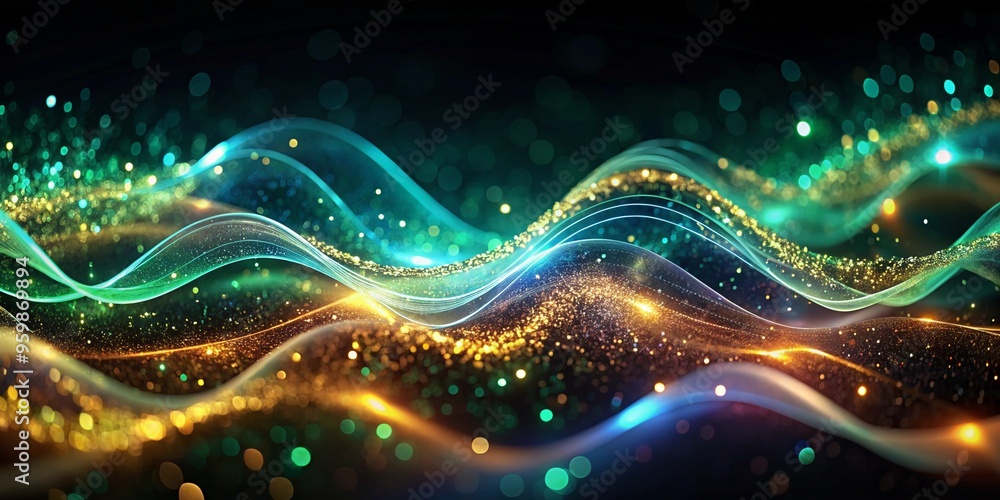 abstract waves of light flowing in green blue and gold sparkling with light creating a dynamic and mesmerizing visual effect abstract waves of light flowing in green blue and gold sparkling with light creating a dynamic and mesmerizing visual effect