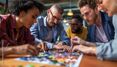 Diverse Business Professionals Collaborating Jigsaw Puzzle