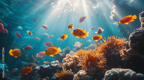 A group of colorful tropica...