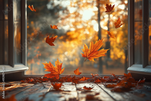 秋の風景 秋風に舞う紅葉 落ち葉 2