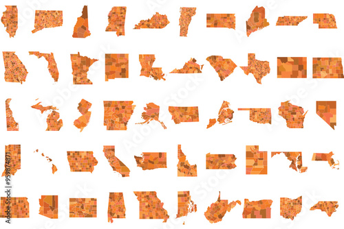 All of the united states map.Atlanta, Boston, Chicago, Dallas, Denver, Houston, Los Angeles, Miami, New York City, Philadelphia, Phoenix, San Diego, San Francisco, Seattle, Washington, D.C.isolated.