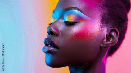 Close Up Portrait of a Woman with Colorful Makeup