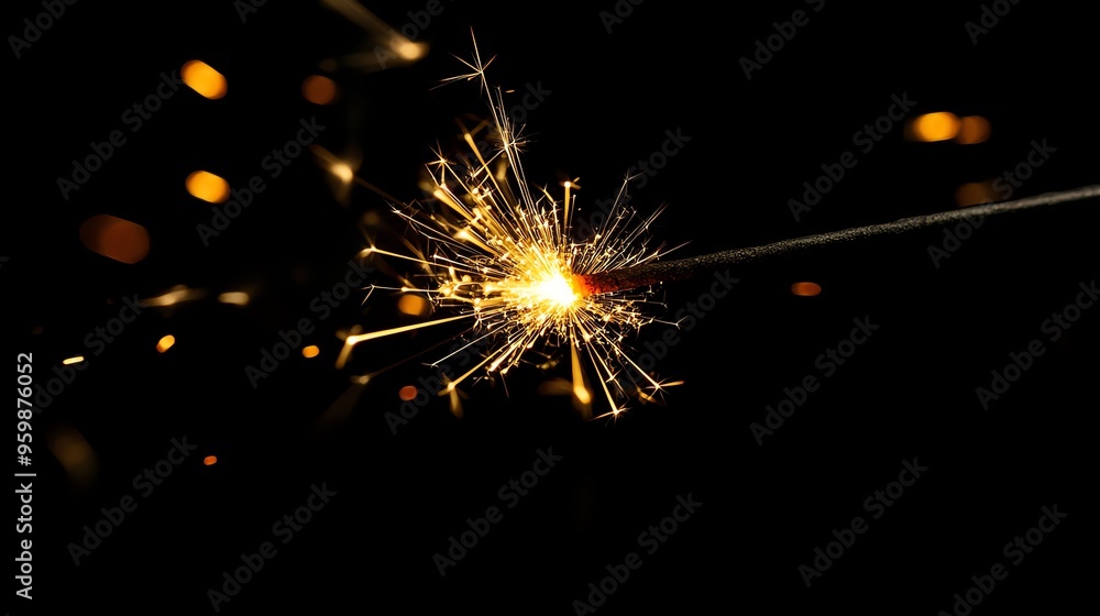 Fototapeta premium Close-up of a sparkling firework on a dark background, capturing the festive and vibrant essence of celebrations and special occasions.