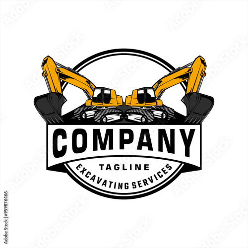 Excavator logo vector, excavator emblem logo design, excavator and mountain vector design, heavy equipment vehicle logo design, excavation logo design, excavator logo, excavation services, constructio