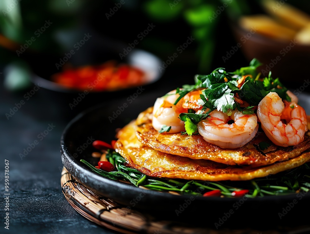 Banh Xeo A crispy Vietnamese pancake with shrimp and pork, from Ho Chi Minh City, Vietnam Banh Xeo A crispy Vietnamese pancake with shrimp and pork, from Ho Chi Minh City, Vietnam