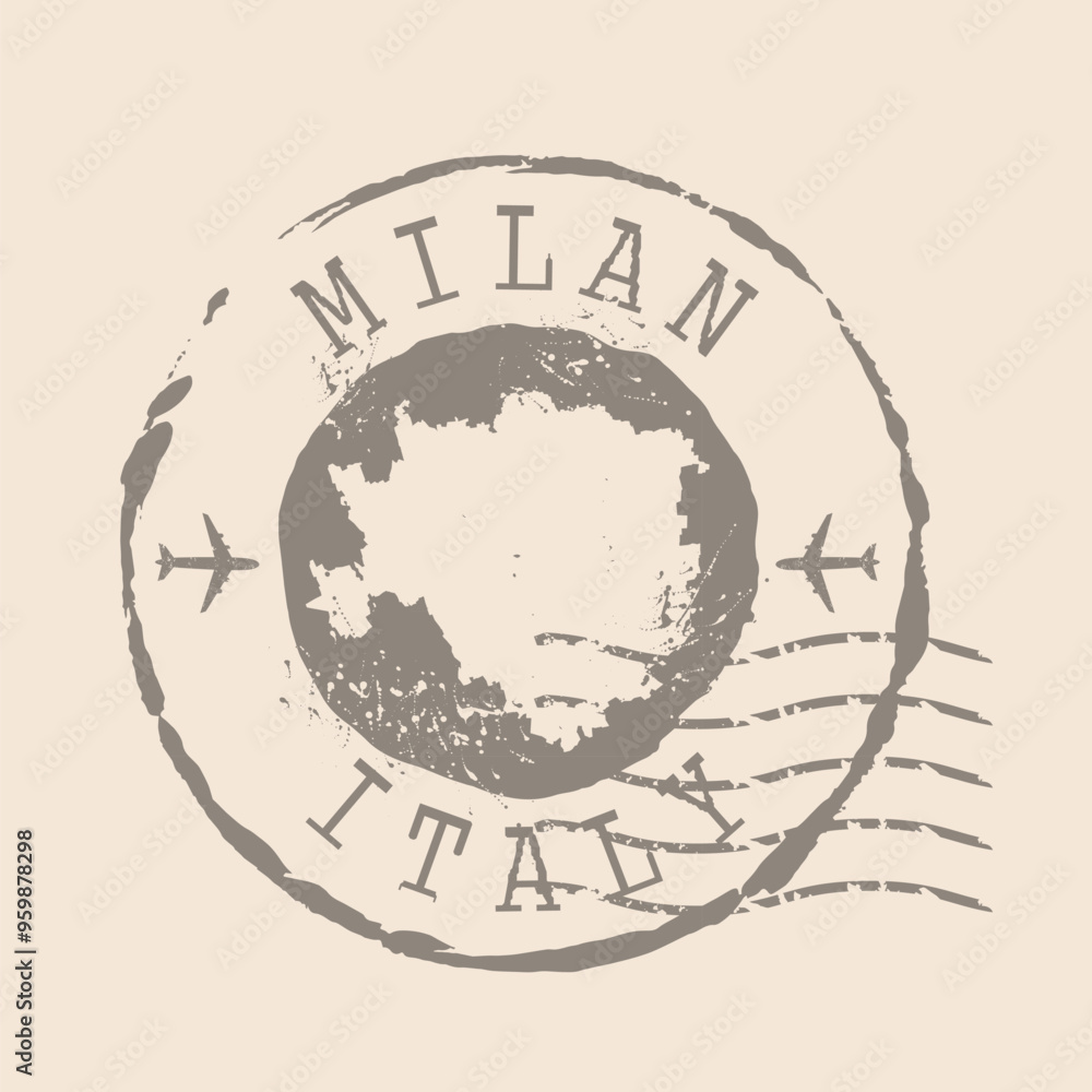 Fototapeta premium Stamp Postal of Milan is city of Italy. Map Silhouette rubber Seal. Design Retro Travel. Seal Map of Milan grunge for your design. Italy. EPS10