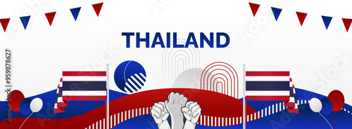 Thailand National Day abstract art in flag colors. Latest modern banner for Thailand constitution day with typography. Perfect for poster, web banner, holiday greeting card