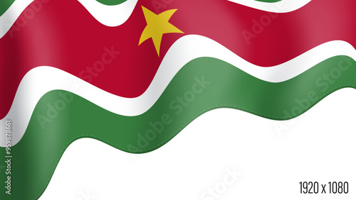 Suriname country flag realistic independence day background. Suriname commonwealth banner in motion waving, fluttering in wind. Festive patriotic HD format template for independence day