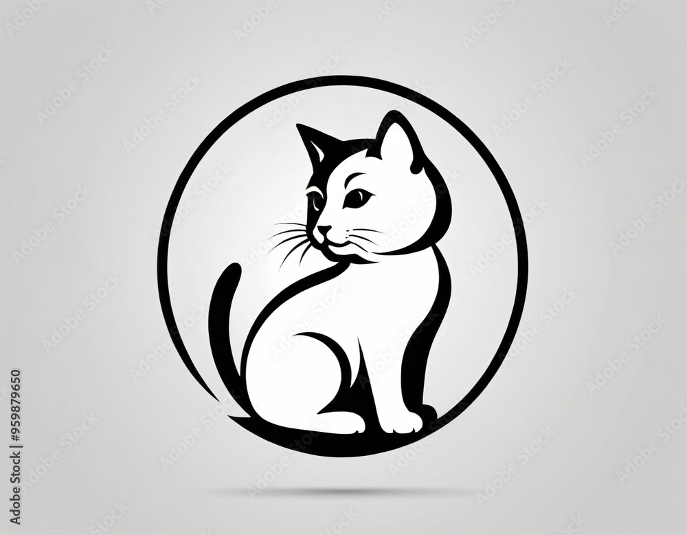 Cat silhouette logo design. icon in black and white color. Ai generated image. Cat silhouette logo design. icon in black and white color. Ai generated image.