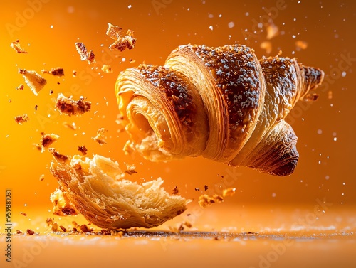 Croissant  A flaky, buttery pastry that originated in Paris, France photo