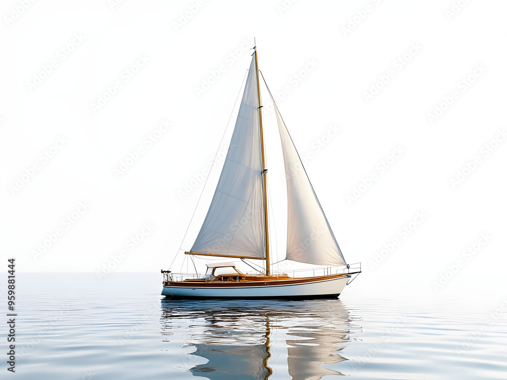 Fototapeta premium White Sailboat Boat On The Water On a White Background Graphic Design 