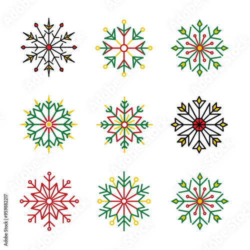 "Hand-Drawn Snowflake Illustrations: Winter Elements Pack"