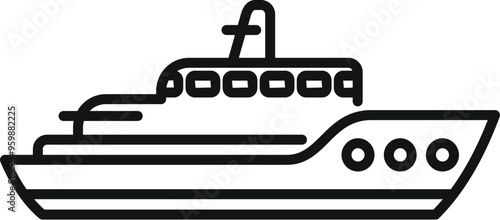 Simple and minimal ferry boat floating on water line art vector icon, perfect for any marine related design project