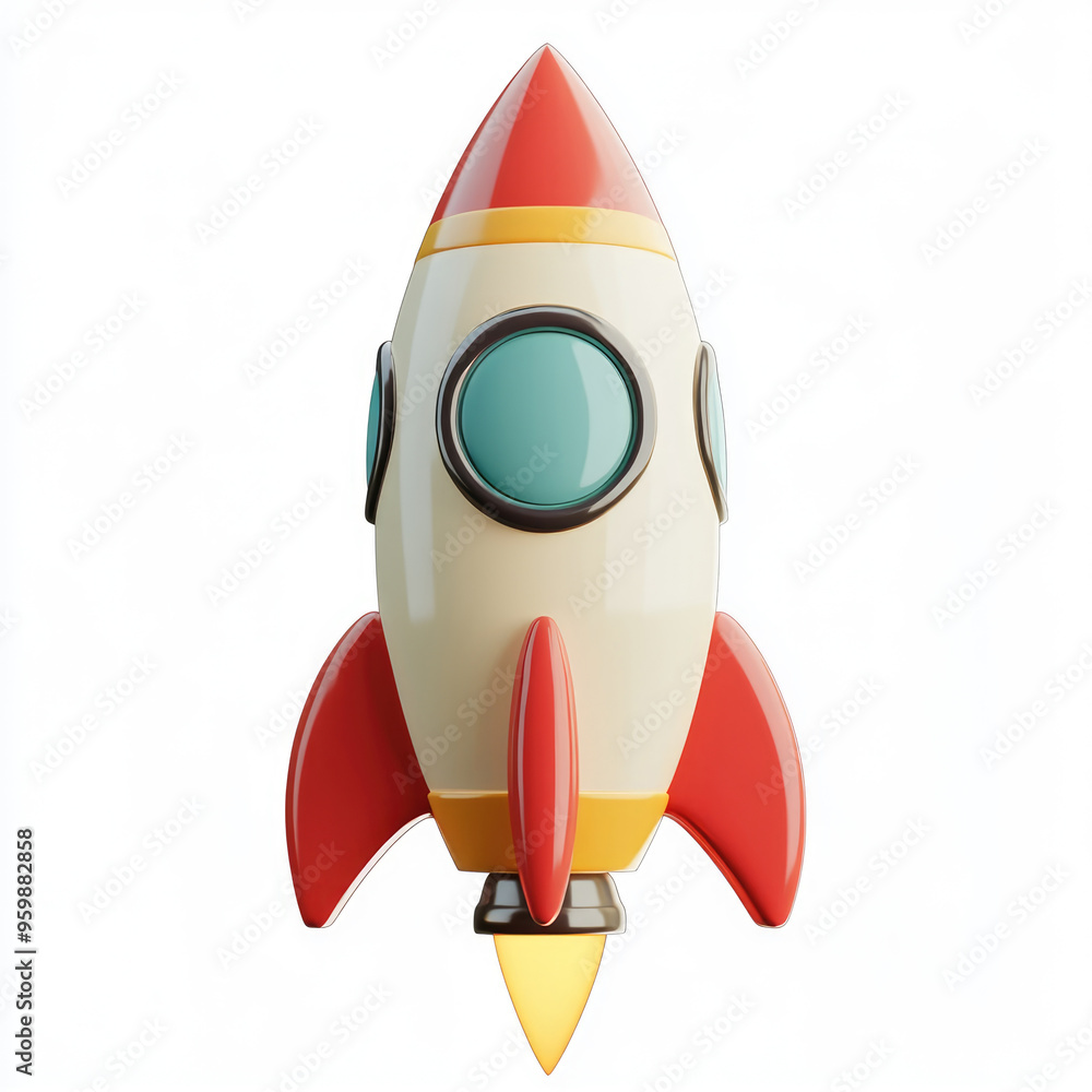 3D icon of the launch a space rocket, on a solid white background 3D icon of the launch a space rocket, on a solid white background