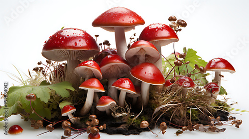 Isolated against a white background, red mushrooms stand out vividly. photo