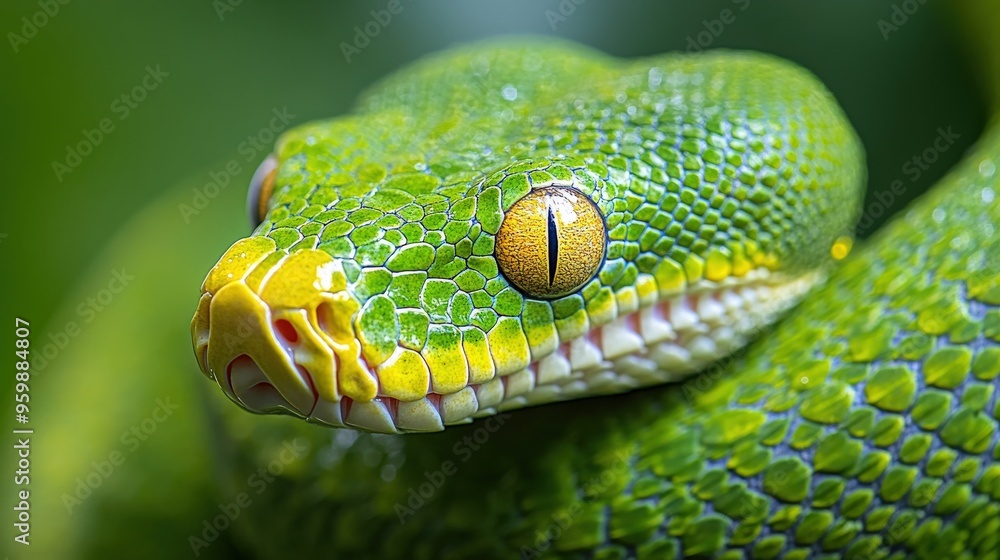 Fototapeta premium Green Python Scales Texture Close-Up Intricate Natural Design