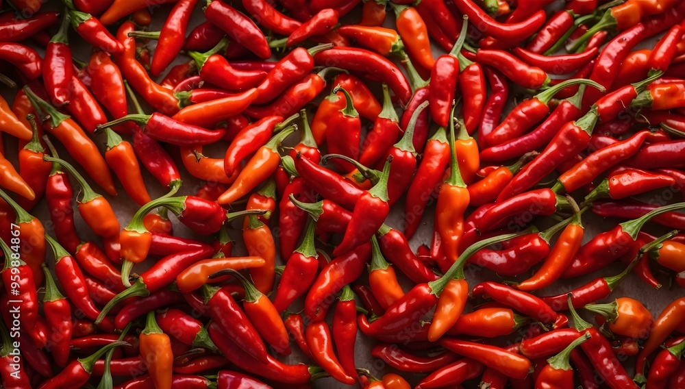 Close-up image of a pile of red chilies, fresh red chilies, chilies arranged in a random pattern, Close-up image of a pile of red chilies, fresh red chilies, chilies arranged in a random pattern,