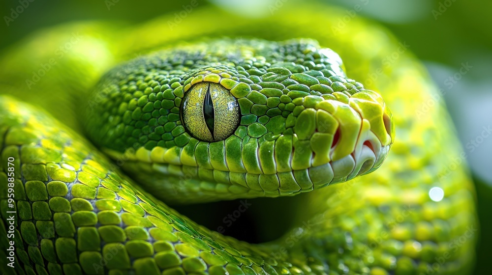 Fototapeta premium Green Python Scales Texture Close-Up Intricate Natural Design
