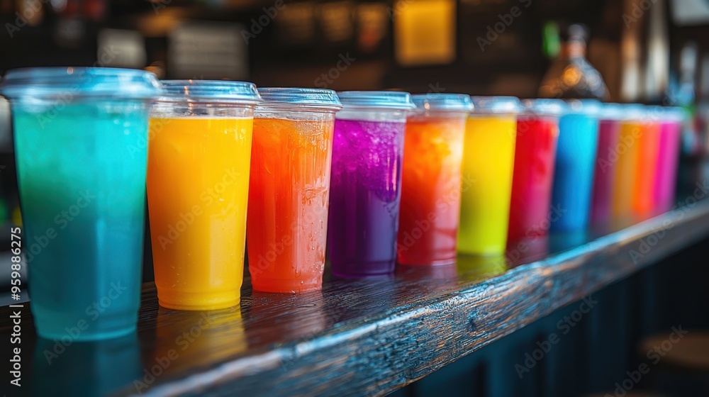 Energize Naturally - Vibrant Cafe and Juice Bar with Caffeine-Free Energy Drinks on Counter in Trendy Setting Energize Naturally - Vibrant Cafe and Juice Bar with Caffeine-Free Energy Drinks on Counter in Trendy Setting