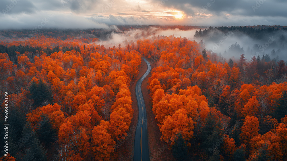 Fototapeta premium an amazing mountain road through colourful autumn forest
