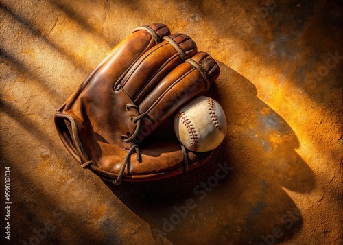 A Baseball Glove Casting A Shadow On A Weathered Leather Surface photo