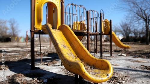 Abandoned rusting playground equipment in an impoverished area photo