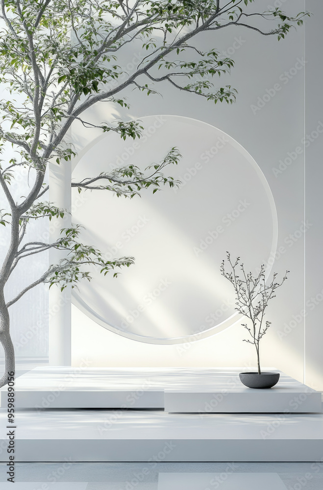 Obraz premium Minimalist Product Showcase with an Empty Porcelain Podium for a Simple and Refined Style