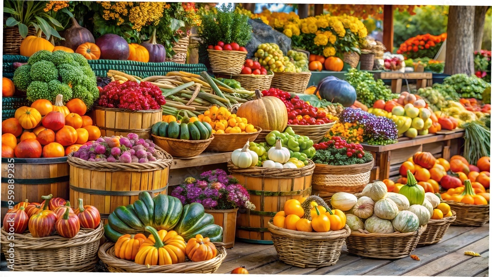 Fototapeta premium Farmers market with colorful autumn produce