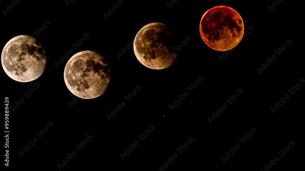 Obraz premium Lunar eclipse casting a deep red shadow over the moon as seen through a telescope during this rare celestial alignment