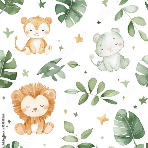 Seamless pattern with safari animals for baby nursery