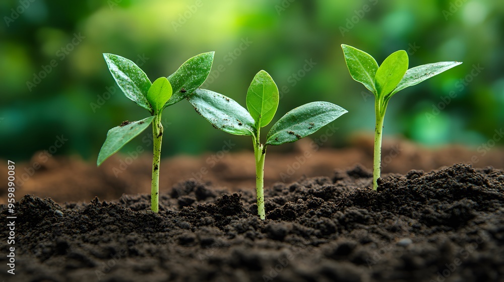 Young plant sprouting from the soil, representing growth and new beginnings Young plant sprouting from the soil, representing growth and new beginnings