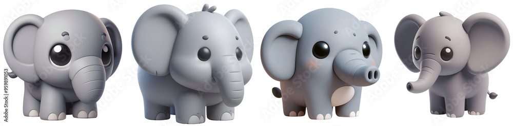 Set of 3D rendered illustration cartoon elephant isolated on white and Transparent Background Set of 3D rendered illustration cartoon elephant isolated on white and Transparent Background