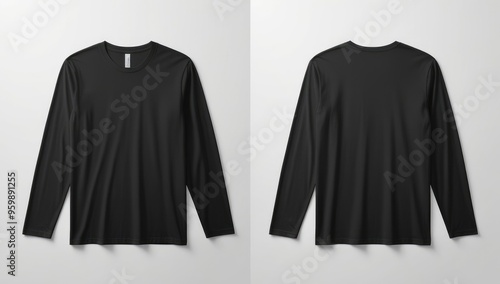 black t-shirt mockup front and back long sleeve white background