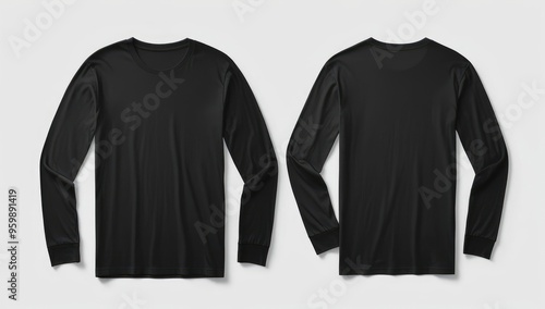 black t-shirt mockup front and back long sleeve white background