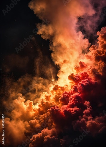 Colorful cloud with smoke on black background. ai generative