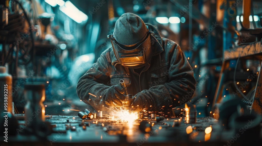 Expert Mechanic Welding Parts in a Vibrant Workshop Creating Sparks of Innovation and Craftsmanship Expert Mechanic Welding Parts in a Vibrant Workshop Creating Sparks of Innovation and Craftsmanship