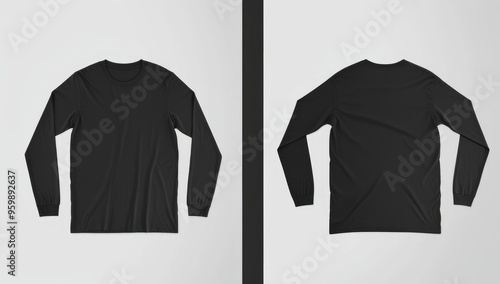black t-shirt mockup front and back long sleeve white background