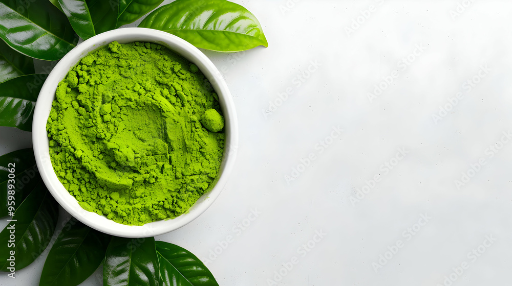Obraz premium Explosive Matcha Tea Mockup With Flavored Powder