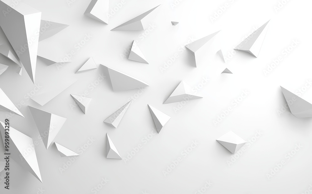 An abstract white 3D pyramid pattern with a chaotic background. An abstract white 3D pyramid pattern with a chaotic background.