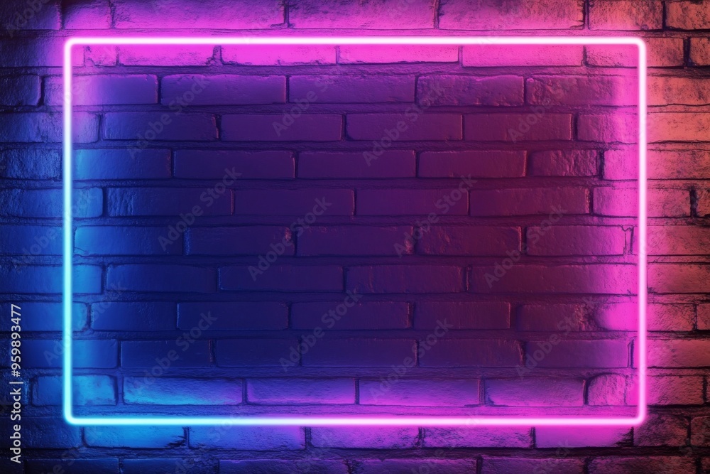 3D render of a neon frame on a brick wall background with a blank screen for advertising. 3D render of a neon frame on a brick wall background with a blank screen for advertising.