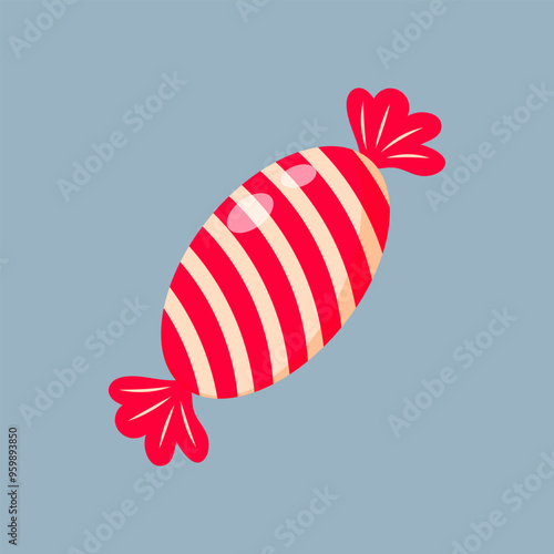 Christmas striped lollipop. Peppermint candy red and white wrapped.