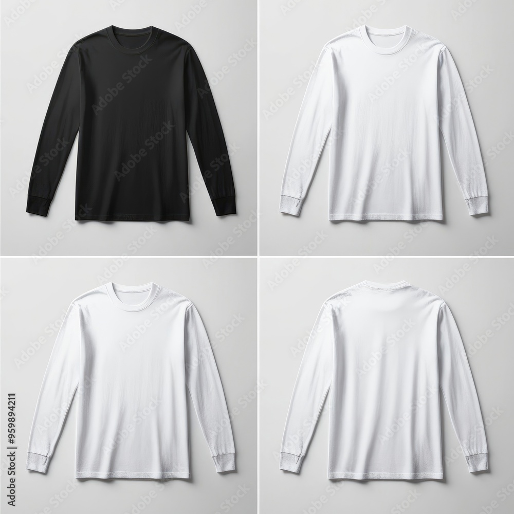 long sleeve front and back black and white t-shirt mockup with white ...