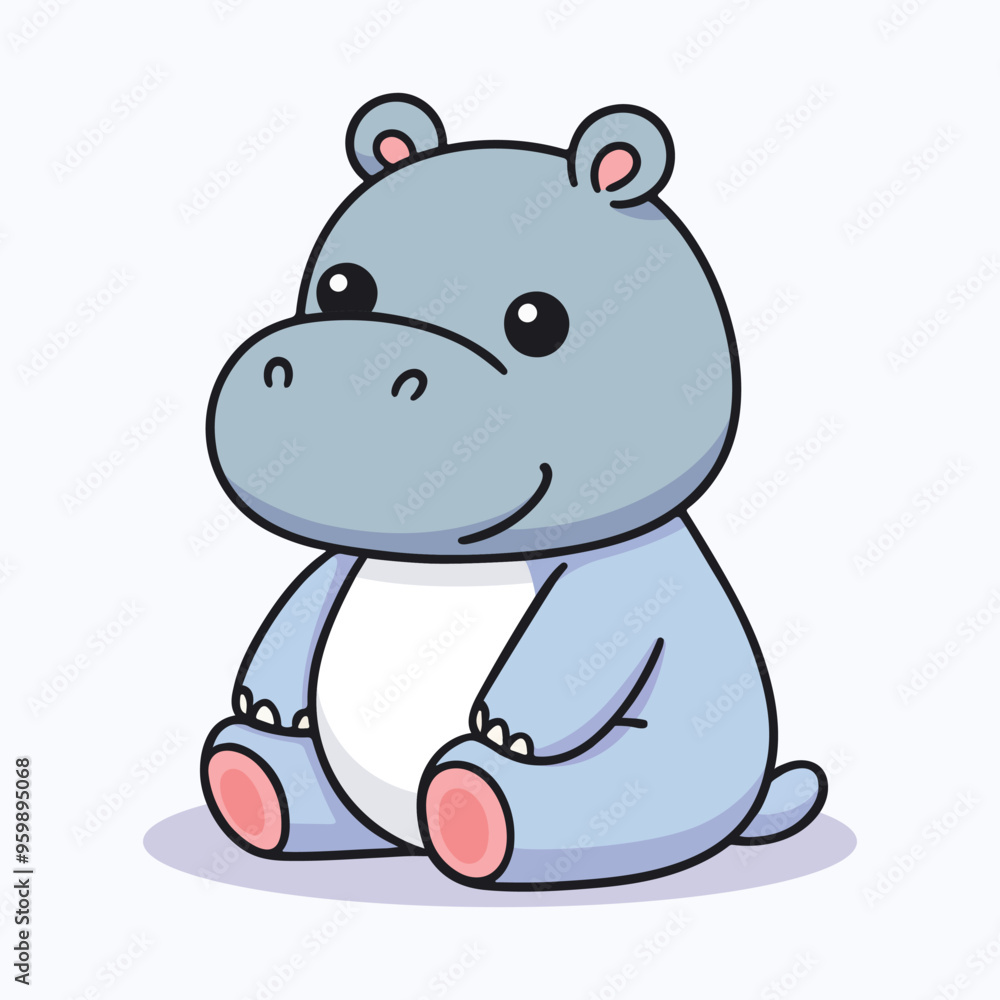 Fototapeta premium Cute hippo cartoon vector illustration in a flat style