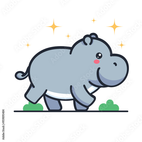 Cute hippo cartoon vector illustration in a flat style