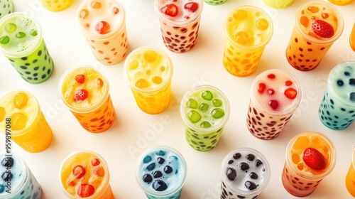 Assorted Flavored Bubble Tea Drinks in Plastic Cups