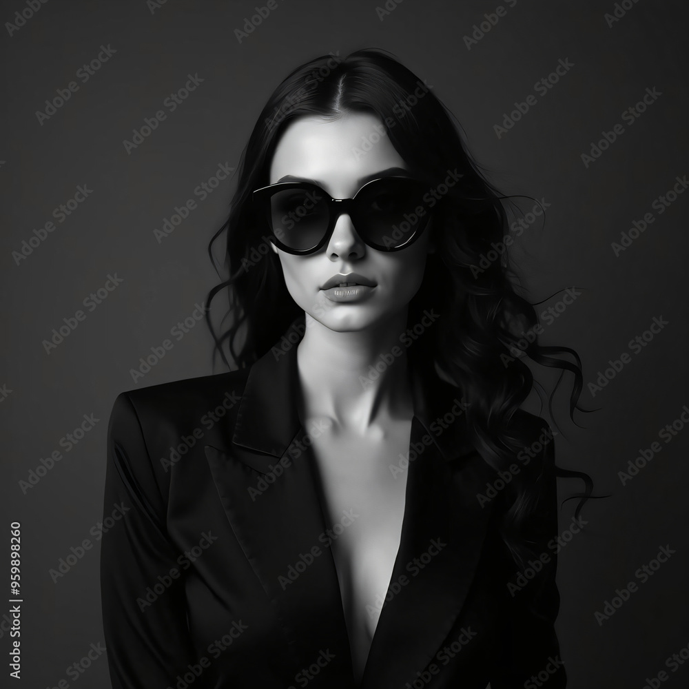 business woman with blazer and sunglasses on gray background business woman with blazer and sunglasses on gray background